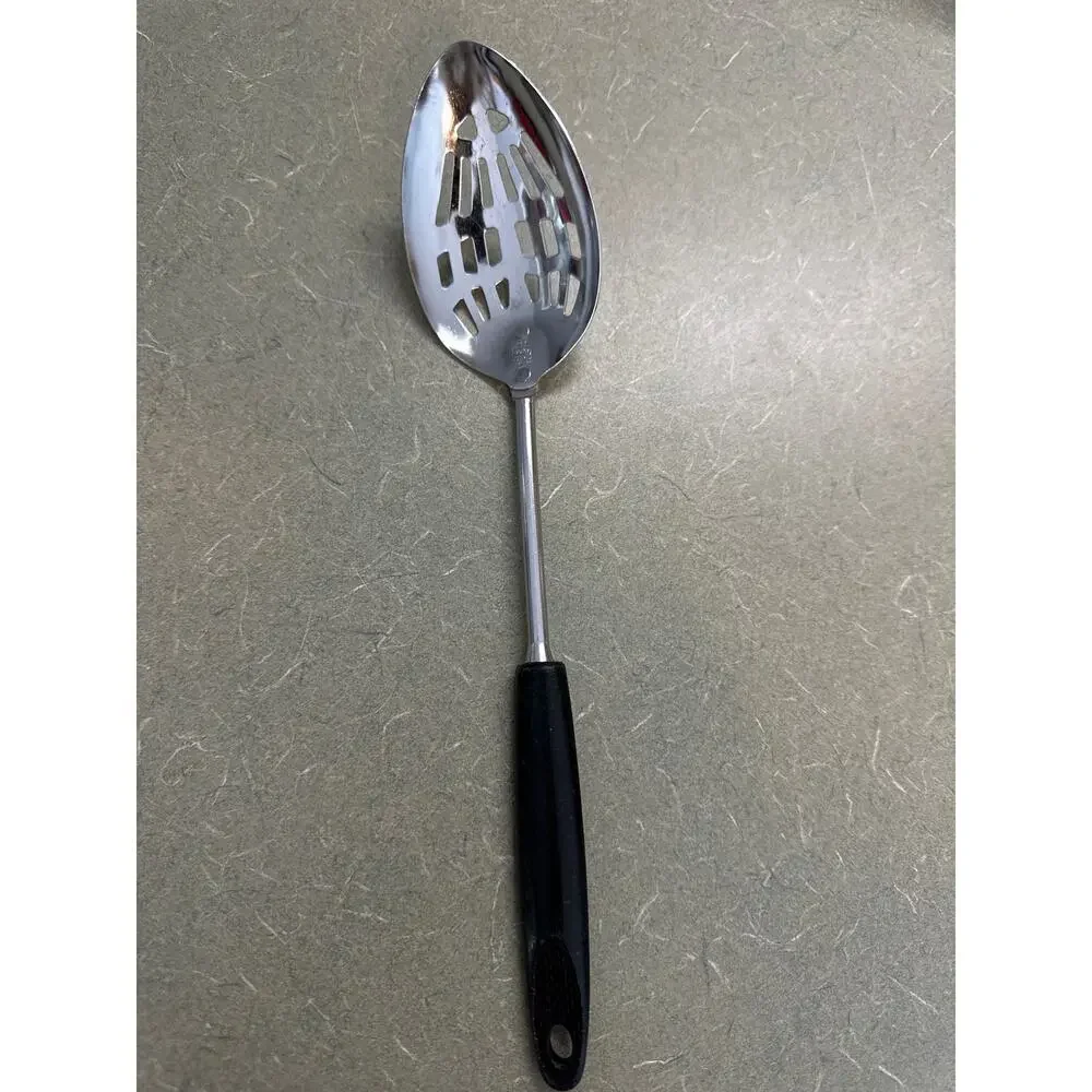 Vintage EKCO Slotted Serving Spoon 12” Black Handle Chromium Plated USA
